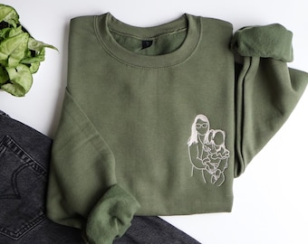 Op maat geborduurd mama-sweater voor Moederdag, perfect Moederdagcadeau, coole moederclub, aangepast portret-sweater