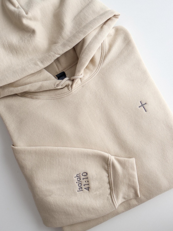 Christian Embroidered Hoodie – Bible Verse Sleeve, Custom Embroidered Christian Sweatshirts