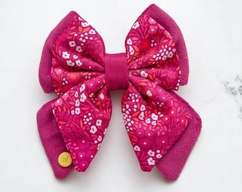 Dog Butterfly Plush Velvet Bow Tie in Pink, | Wyld Cub Notting Hill Raspberry | Harness or Collar | Small Puppy | Comfortable Stylish