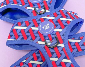 Adjustable Dog Harness for Extra Small Puppies to Large Dogs | Comfortable, Stylish | Purple, Red Geo | Knightsbridge Violet by Wyld Cub