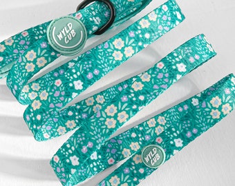 5ft Dog Lead Leash with Padded Handle | Strength Tested | Stylish, Floral, Green, Yellow, Cute, Ditsy flower | Notting Hill Mint by Wyld Cub