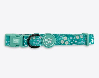 Adjustable Dog Collar for Small Puppy to Large Dogs | Comfortable, Stylish | Green, Yellow, Floral | Notting Hill Mint by Wyld Cub