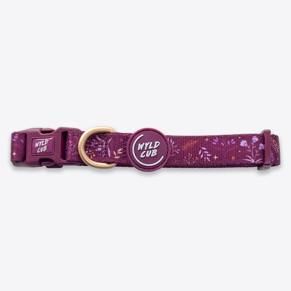 Adjustable Dog Collar | Maroon, Burgundy, Purple in Wyld Cub 'Chiswick Fig' for Small Puppy | Large Dog | Comfortable, Stylish
