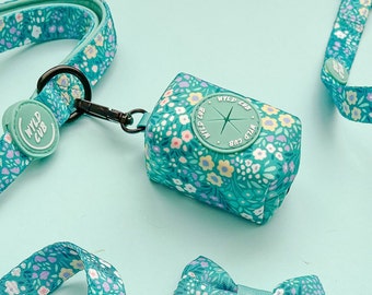 Poop Bag Dispenser Holder for Dog Lead Leash Attachment | Stylish, Green, Ditsy, Floral | Notting Hill Mint by Wyld Cub