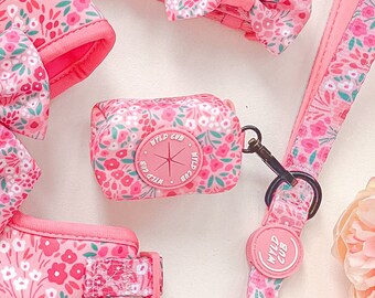 Poop Bag Dispenser Holder for Dog Lead Leash Attachment | Stylish, Pink, Cute, Floral | Notting Hill Rose by Wyld Cub
