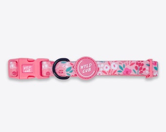 Adjustable Dog Collar for Small Puppy to Large Dogs | Comfortable, Stylish | Pink, Floral, Girl | Notting Hill Rose by Wyld Cub