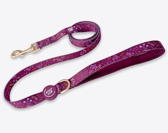 Dog lead in Maroon Burgundy Floral Design by Wyld Cub in 'Chiswick Fig' 5ft | Comfortable handle, Stylish