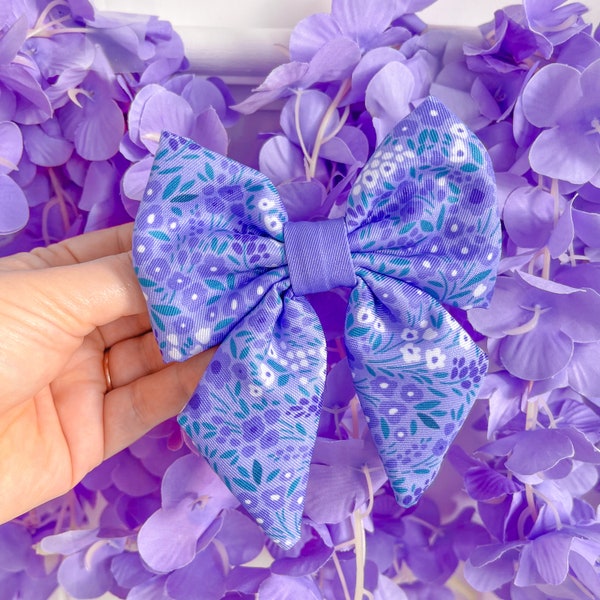 Sailor Bow Tie for dogs and puppy collars - Wyld Cub Design 'Notting Hill Wisteria'. Purple, Lilac, green floral, super cute and stylish