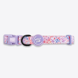Adjustable Dog Collar for Small Puppy to Large Dogs | Comfortable, Stylish | Lilac, Pink, Floral, Girl | Notting Hill Lilac by Wyld Cub