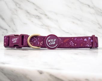 Adjustable Dog Collar for Small Puppy to Large Dogs | Comfortable, Stylish | Maroon, Burgundy, Fashionable, Gold | Chiswick Fig by Wyld Cub