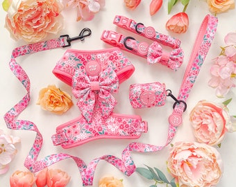 Adjustable Dog Harness in Floral Pink for Extra Small Puppy to Large Breeds Comfortable Stylish