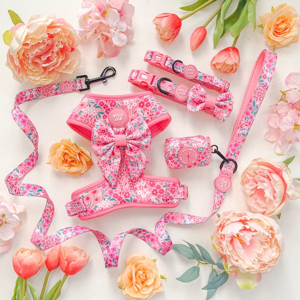 Adjustable Dog Harness in Floral Pink for Extra Small Puppy to Large Breeds Comfortable Stylish