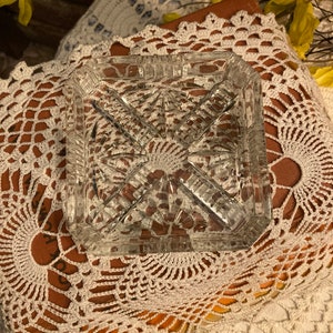 Beautiful Vintage Pressed Cut Glass Stamped England Ashtray (C)
