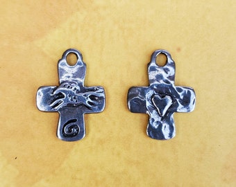 Rustic Pewter Cross Pendant: Horse & Heart Equestrian Jewelry