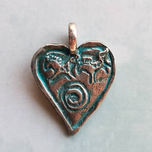 Turquoise Petroglyph Horse Heart Pendant: Pewter Equestrian Jewelry