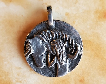 Girl Hugging Horse Pewter Pendant: Equestrian Gift, Silver Pony Studio