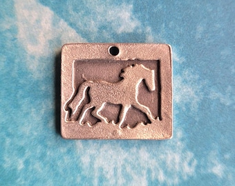 Square Pewter Horse Charm: Equestrian Jewelry