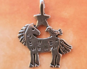 Rustic Horse Pendant: Pewter Pony with Bird and Star