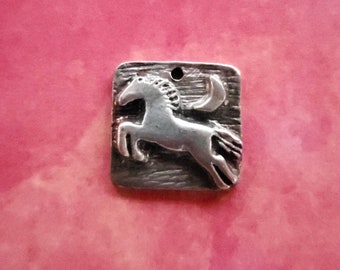 Jumping Horse Pewter Charm: Equestrian Jewelry Gift