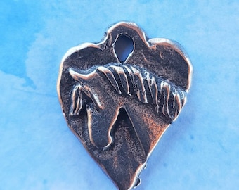 Pony in Heart Pendant, Small Horse Pendant, Pony Heart Charm, Artisan Pewter Horse Charm, Heart Jewelry, Pony Lover Gift, Silver Pony Studio