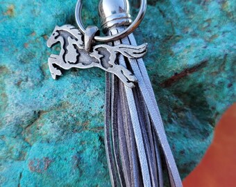 Paint Horse Keychain: Bag Charm, Silver Leather Tassel