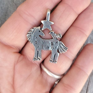 Rustic Horse Pendant: Pewter Pony with Bird and Star image 4