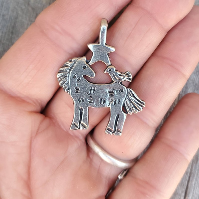Rustic Horse Pendant: Pewter Pony with Bird and Star image 4