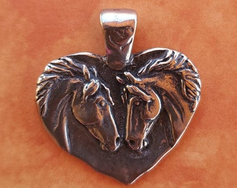 Rustic Pewter Horse Heart Pendant: Cowgirl Necklace