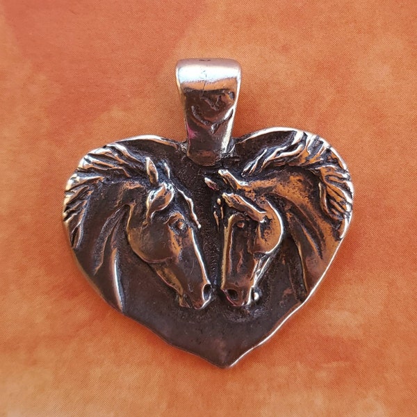 Horse Heart Pendant, Rustic Horse Jewelry, Artisan Pewter Horse Pendant, Cowgirl Jewelry, Horse Show Necklace, Silver Pony Studio