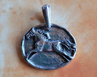 Pewter Running Horse Oval Pendant: Horse Charm for Jewelry Making