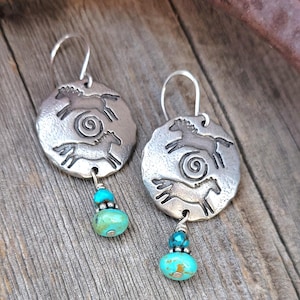 Zinn Pferd Ohrringe: Echter blauer Türkis Handwerker Schmuck