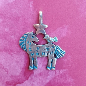 Whimsical Pewter Pony Pendant: Turquoise Patina Horse Necklace