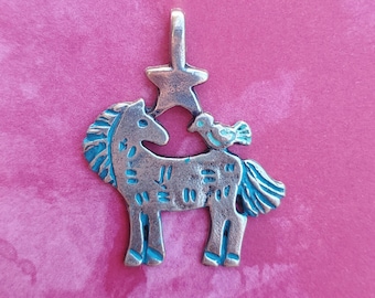 Whimsical Pewter Pony Pendant: Turquoise Patina Horse Necklace