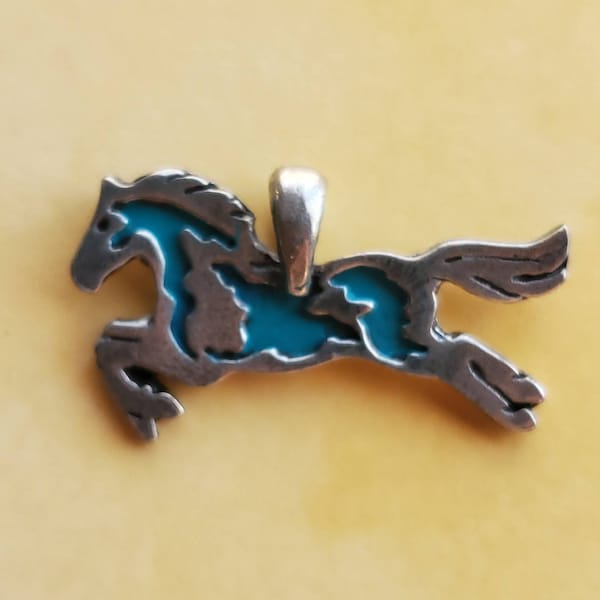 Paint Horse Pendant, Horse Charm, Horse Jewelry, Artisan Pewter, Turquoise Patina Horse, Cowgirl Jewelry, Silver Pony Studio