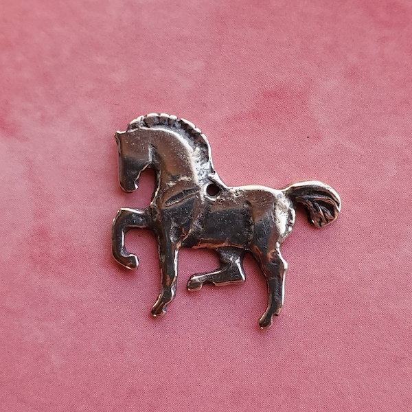 Prancing Horse Pendant, Pewter Horse Charm, Horse Jewelry, Equestrian Present, Cowgirl, Horse Show Jewelry, Horse Gift, Silver Pony Studio