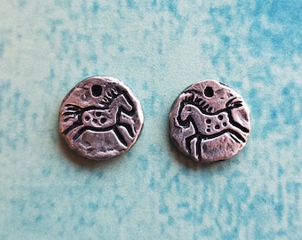 Primitive Horse Charms Pair: Pewter Double Sided Sun Design (13mm)