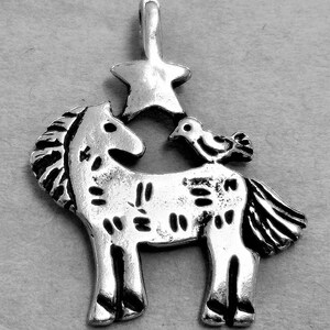 Rustic Horse Pendant: Pewter Pony with Bird and Star image 3