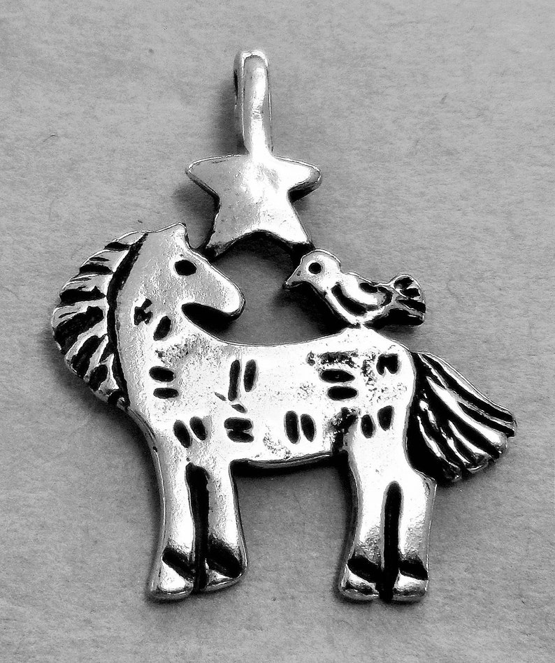 Rustic Horse Pendant: Pewter Pony with Bird and Star image 3