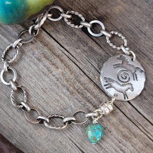 Horse Bracelet: Pewter Horses, Turquoise Heart, Sterling Silver Plated Links