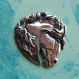 Large Pewter Horse Head Pendant: Equestrian Necklace