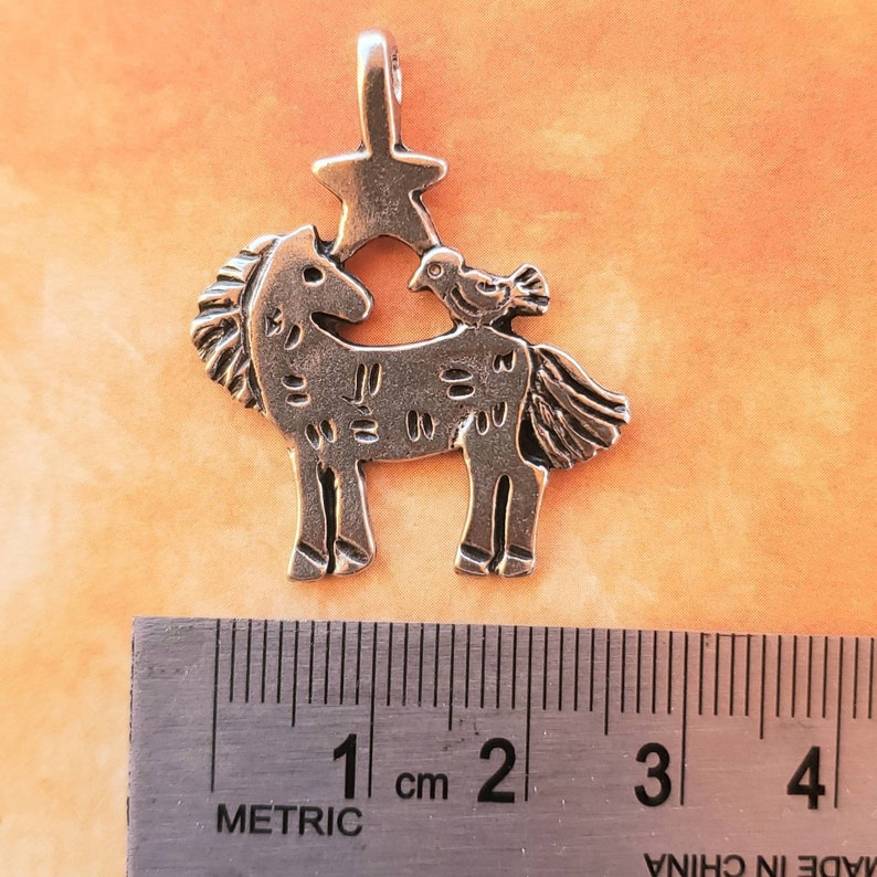 Rustic Horse Pendant: Pewter Pony with Bird and Star image 2
