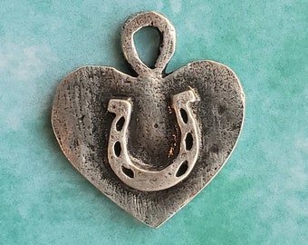 Horseshoe Heart Pendant: Pewter Lucky Charm, Equestrian Gift