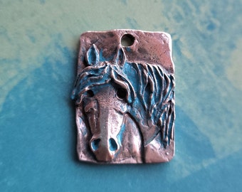 Turquoise Patina Horse Pendant: Pewter Mustang Jewelry