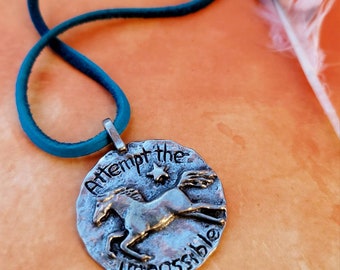 Pewter Horse Necklace: Turquoise Leather, Inspirational Jewelry