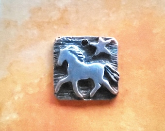 Pewter Trotting Horse Charm: Square Cowgirl Jewelry (1/2 inch)