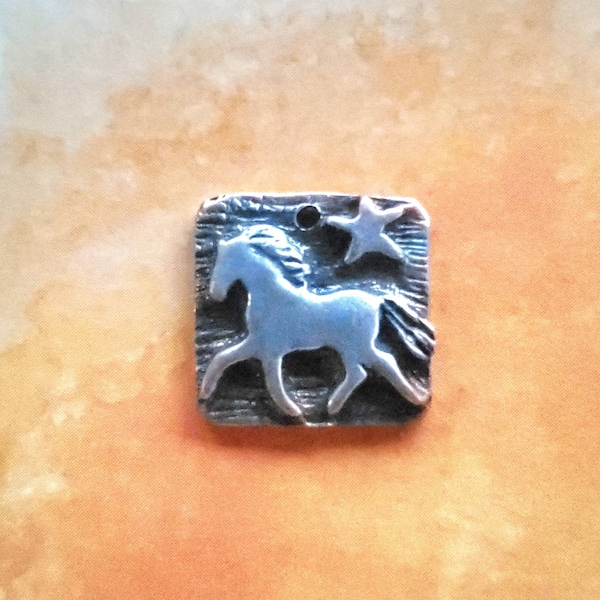 Square Trotting Colt Charm, Petite Horse Charm, Pewter Horse Jewelry, Gift for Cowgirl, Horse Lover, Wholesale Jewelry, Silver Pony Studio