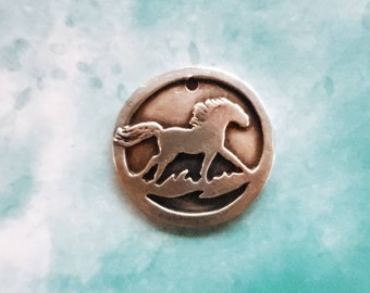 Pewter Horse Coin Pendant: Equestrian Jewelry Charm (22mm)