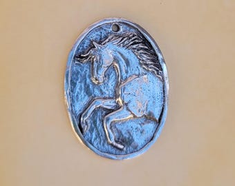 Spirited Horse Oval Pendant: Horse Lover Necklace