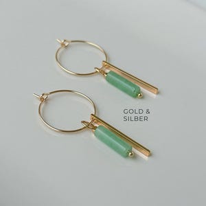 Pozłacane kolczyki koła – wiszące z kamieniem szlachetnym awenturyn