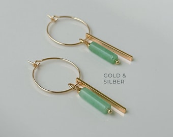 Gold Plated Hoop Earrings – Aventurine Gemstone Dangle